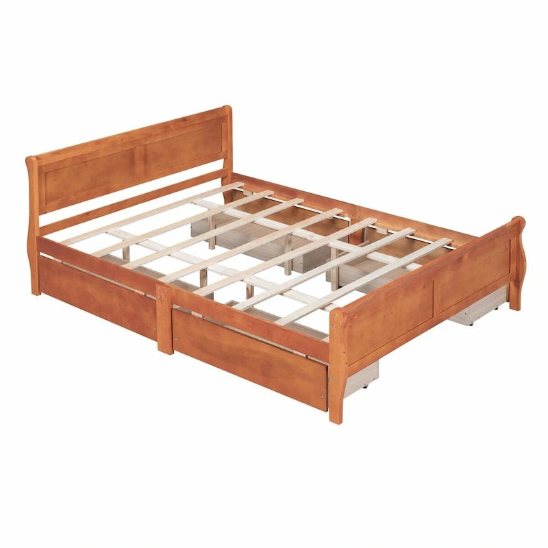 Lit plateforme en bois avec 4 tiroirs et design épuré