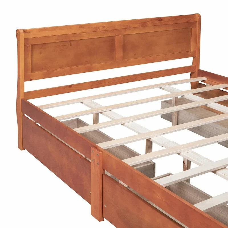 Lit plateforme en bois avec 4 tiroirs et design épuré