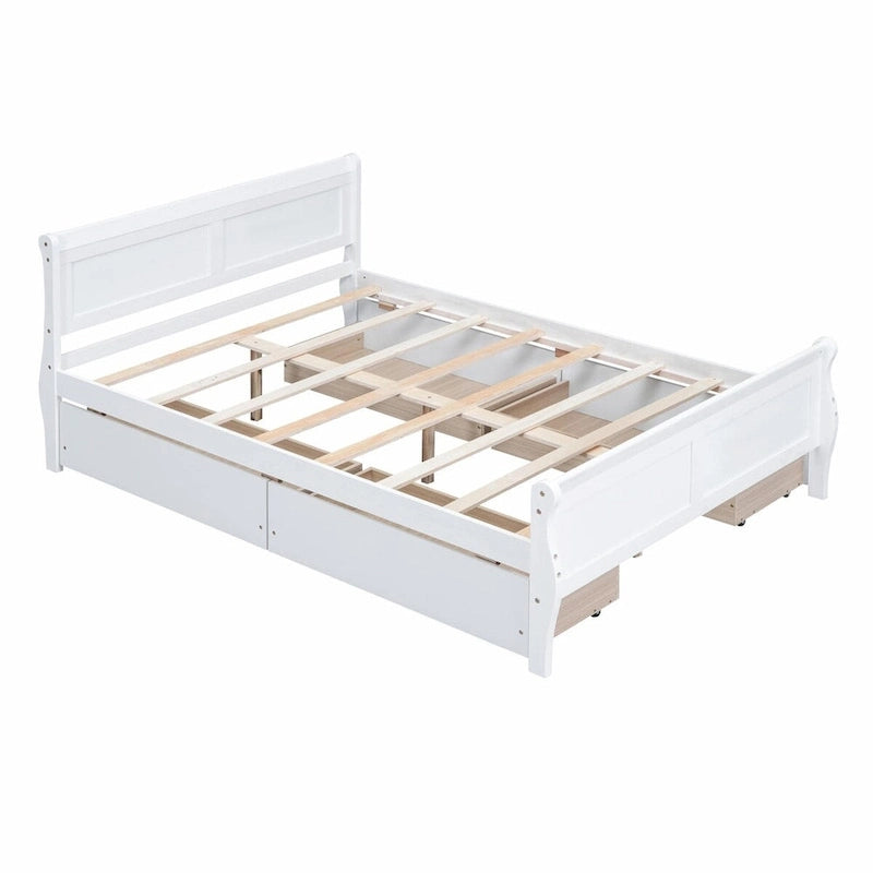 Lit plateforme en bois avec 4 tiroirs et design épuré
