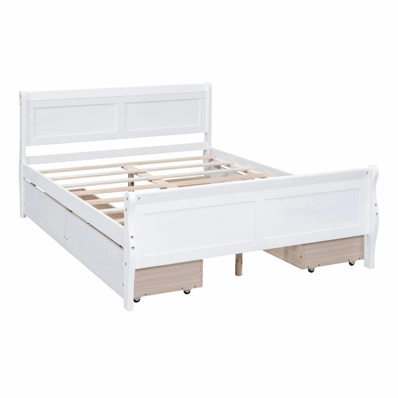Lit plateforme en bois avec 4 tiroirs et design épuré
