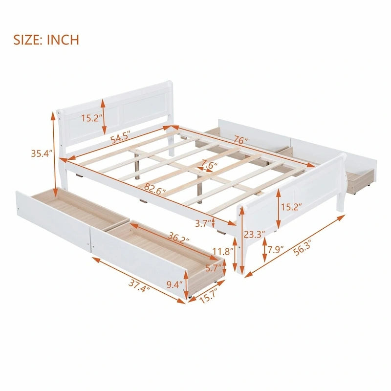Lit plateforme en bois avec 4 tiroirs et design épuré
