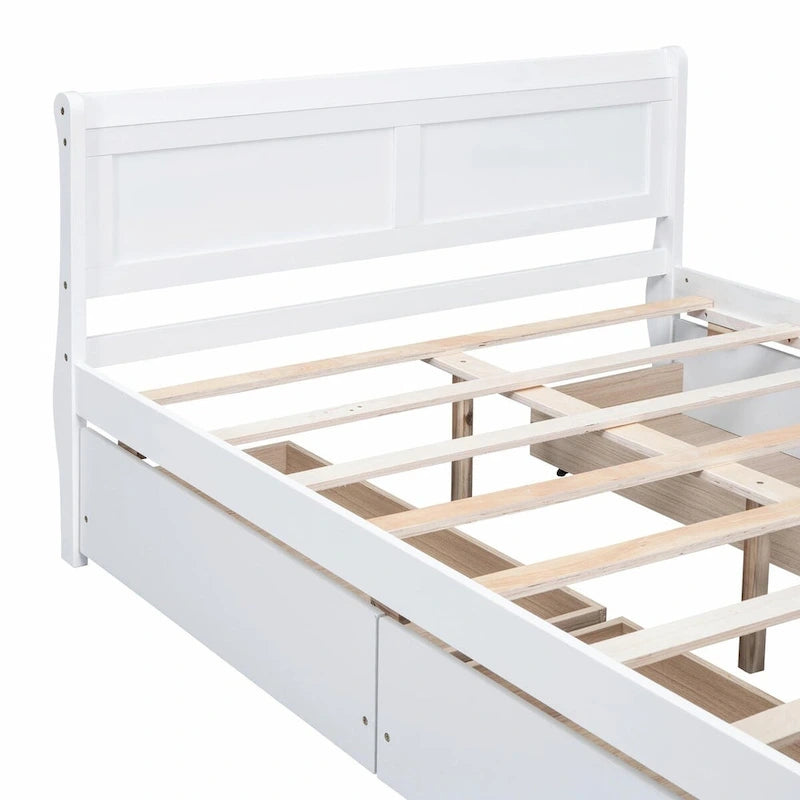 Lit plateforme en bois avec 4 tiroirs et design épuré