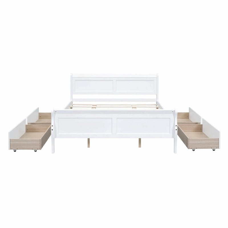 Lit plateforme en bois avec 4 tiroirs et design épuré