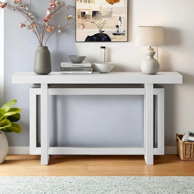 Console Table with Industrial-inspired Concrete Wood Top, Extra Long Entryway Table for Entryway, Hallway, Living Room