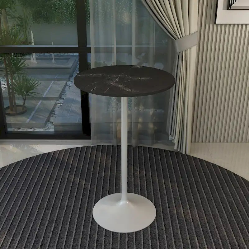 LeisureMod Verve 27 Round Dining Table with MDF Wood TableTop and White Steel Base for Kitchen & Dining Room