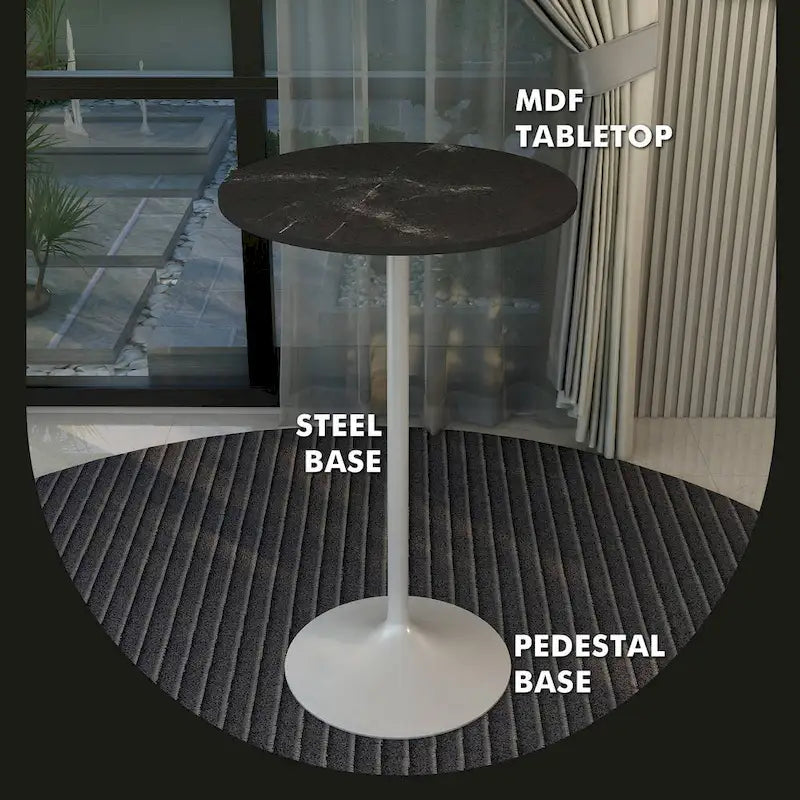 Table à manger ronde de 27" avec plateau en MDF et piètement en acier blanc pour cuisine et salle à manger