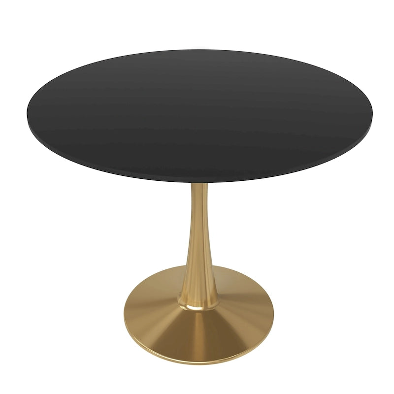 Table à manger ronde de 31 po pour 4 personnes avec plateau en MDF et piètement en acier doré pour cuisine et salle à manger