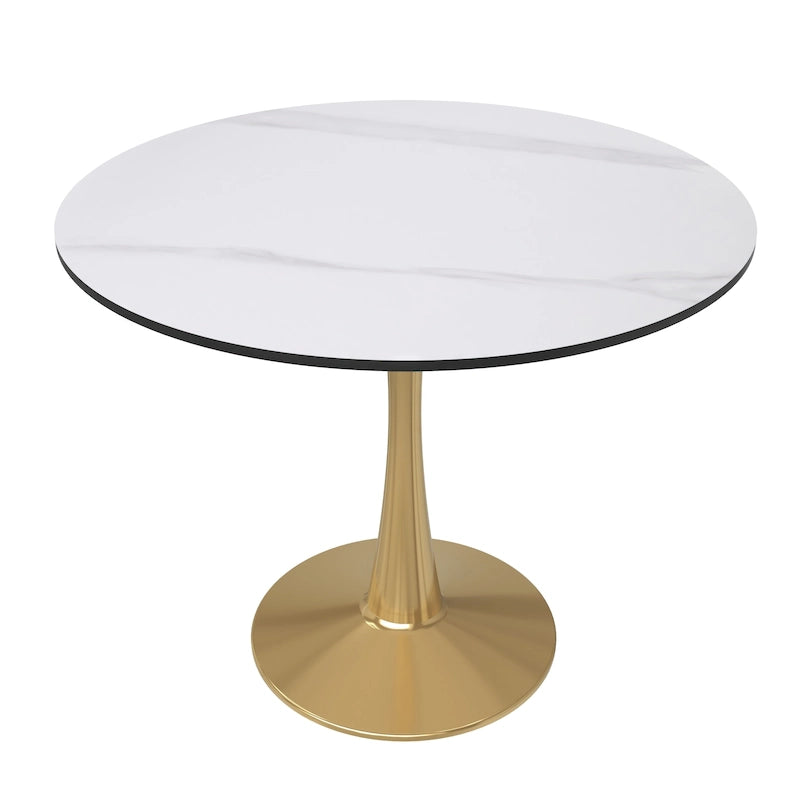 Table à manger ronde de 31 po pour 4 personnes avec plateau en MDF et piètement en acier doré pour cuisine et salle à manger