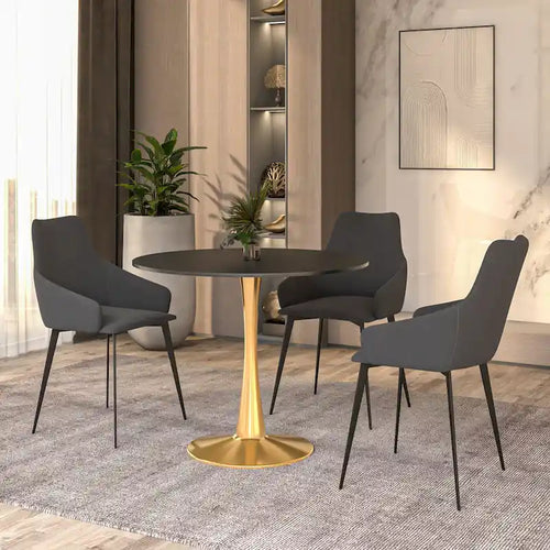 Table à manger ronde de 31 po pour 4 personnes avec plateau en MDF et piètement en acier doré pour cuisine et salle à manger